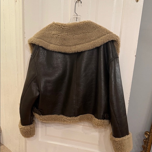 Zara Chocolate Brown Teddy Jacket with Cream Shearling - Picture 5 of 5